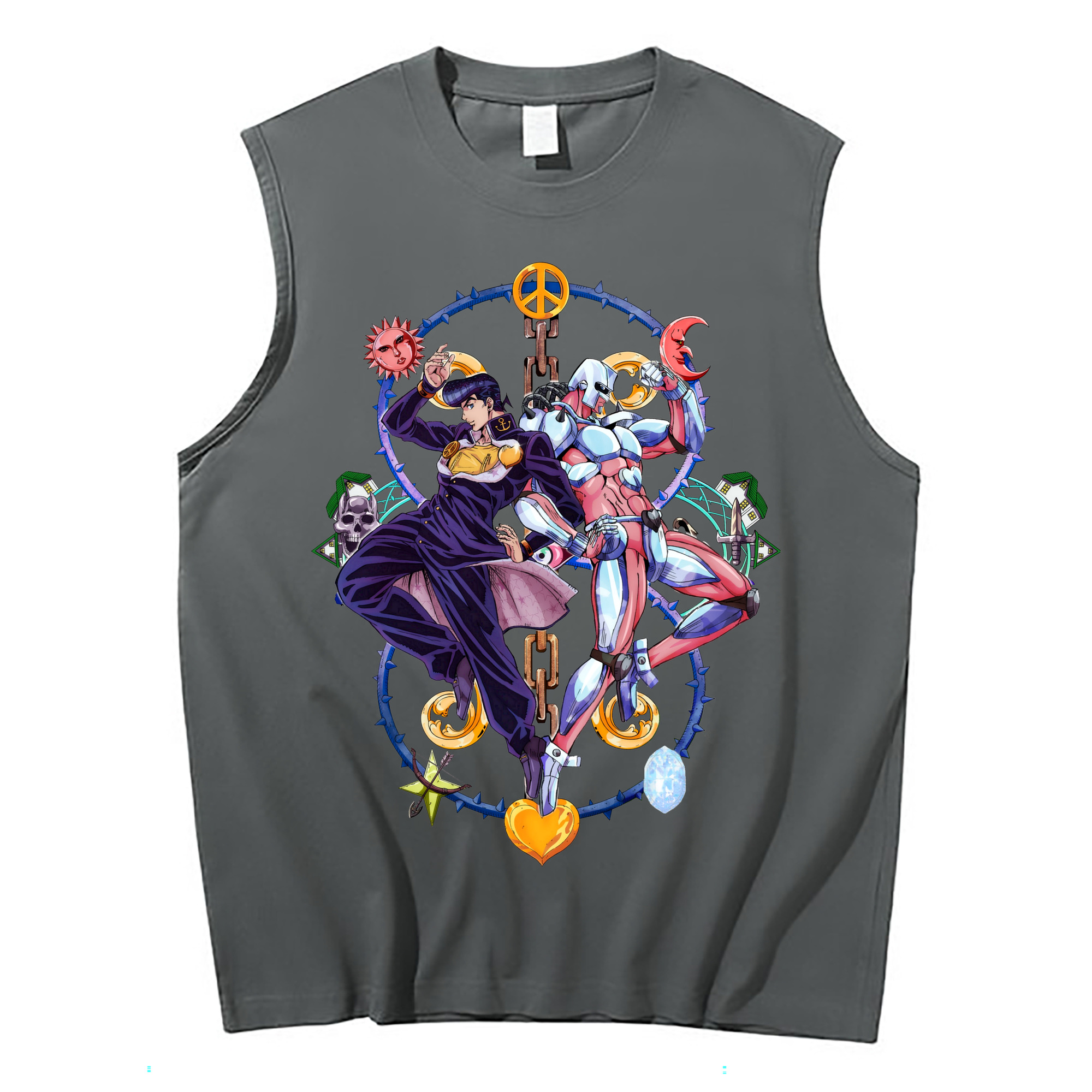 （画像用） ジョジョの奇妙な冒険 ひがしかた じょうすけ JoJo's Bizarre Adventure Higashikata Josuke コットン100％タンクトップ（フロントプリント）